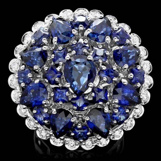 14k Gold 7.50ct Sapphire 0.75ct Diamond Ring: Retail: $11,500.00 ****** 14k Gold 7.50ct Sapphire 0.75ct Diamond Ring ****** Metal: 14k Solid White Gold / Size: 6.75 / Total Item Weight: 14.5 grams / / Main Stone: Sapphire / Color: Blue / Carat To