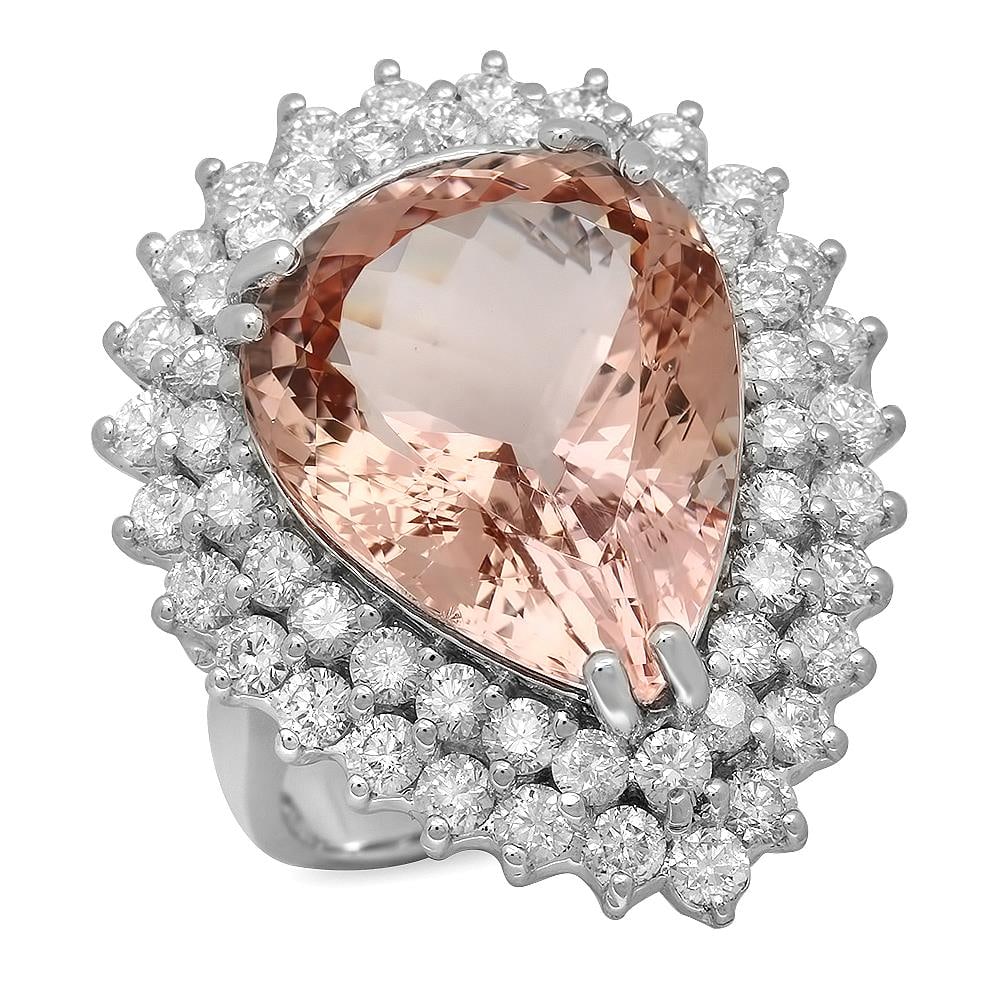 14K Gold 12.28ct Morganite 2.71ct Diamond Ring: Retail: $17,270.00 ****** 14K Gold 12.28ct Morganite 2.71ct Diamond Ring ****** Metal: 14K Solid Gold / Total Item Weight: 12.3 grams / Country Made: United States / / Main Stone: Morganite / Color: O