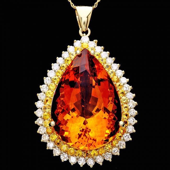 14k Gold 37ct Citrine 1.85ct Diamond Pendant: Retail: $21,500.00 ****** 14k Gold 37ct Citrine 1.85ct Diamond Pendant ****** Metal: 14k Solid Yellow Gold / Size: 16 / Total Item Weight: 17.5 grams / Country Made: United States / / Main Stone: Citr