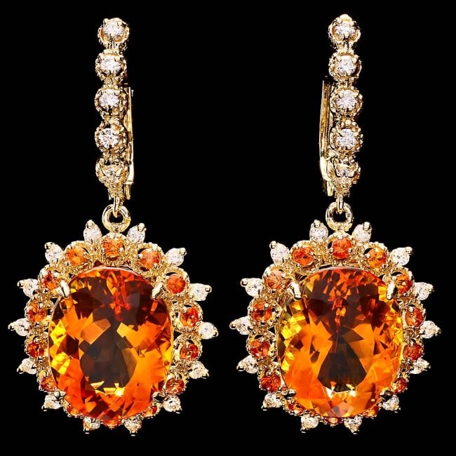 14k Gold 16ct Citrine 0.90ct Diamond Earrings (1 of 4)