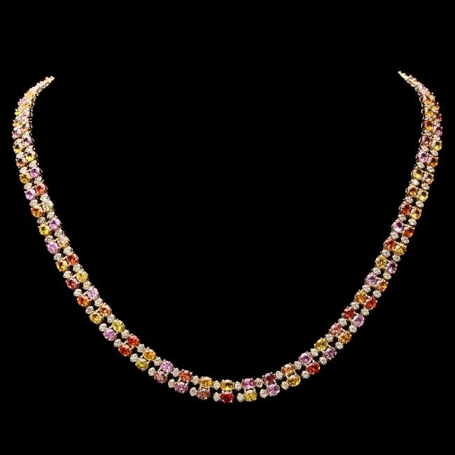 14k Gold 25.00ct Sapphire 3.00ct Diamond Necklace: Retail: $24,800.00 ****** 14k Gold 25.00ct Sapphire 3.00ct Diamond Necklace ****** Metal: 14k Solid Yellow Gold / Size: 16.5 / Total Item Weight: 27.5 grams / Country Made: United States / / Main Ston