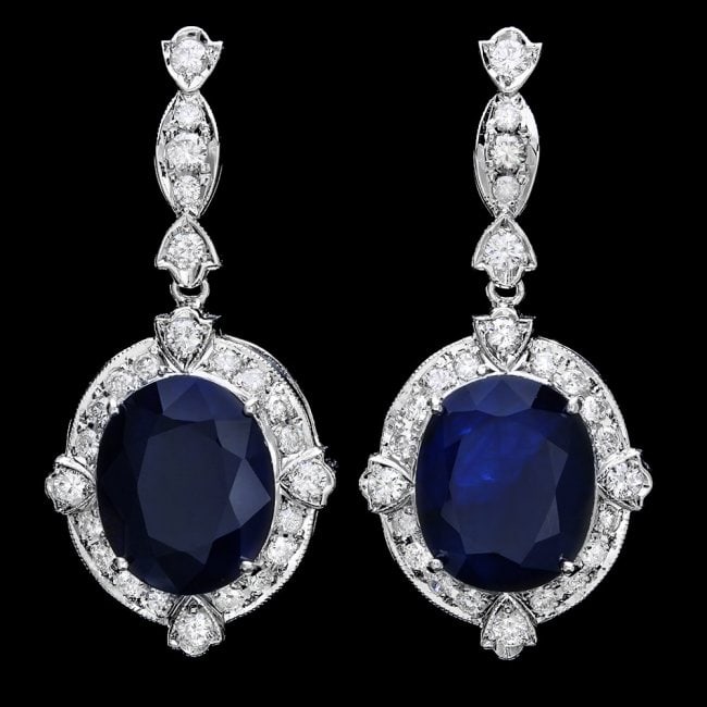 14k Gold 18ct Sapphire 1.80ct Diamond Earrings: Retail: $11,500.00 ****** 14k Gold 18ct Sapphire 1.80ct Diamond Earrings ****** Metal: 14k Solid White Gold / Total Item Weight: 13.0 grams / Country Made: United States / / Main Stone: Sapphire / Col
