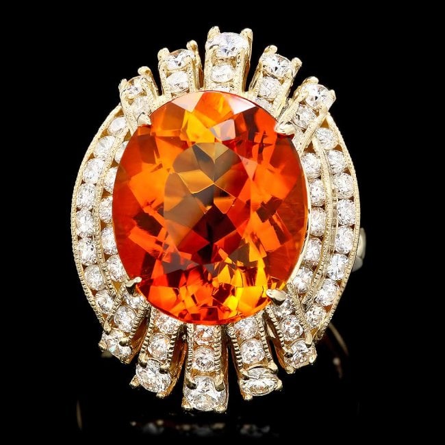 14k Gold 9.50ct Citrine 1.90ct Diamond Ring: Retail: $9,200.00 ****** 14k Gold 9.50ct Citrine 1.90ct Diamond Ring ****** Metal: 14k Solid Yellow Gold / Size: 7 / Total Item Weight: 10.0 grams / Country Made: United States / / Main Stone: Citrine