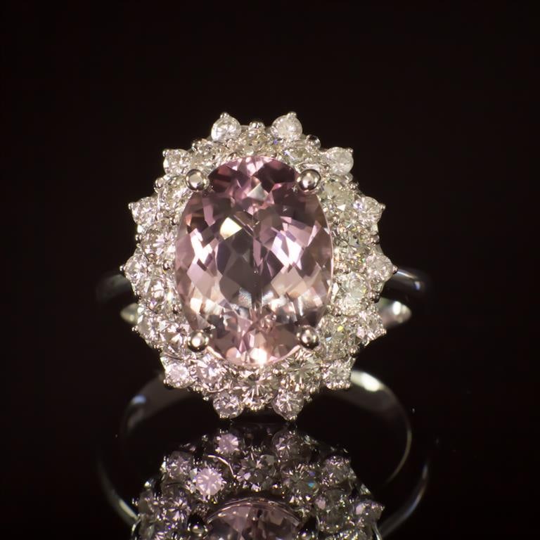 14K Gold 3.84ct Morganite 1.50ct Diamond Ring: Retail: $9,830.00 ******Morganite & Diamond Ring ****** Metal: 14K Solid White Gold / Total Item Weight: 6.5 grams / Country Made: United States / / Main Stone: Morganite / Color: Light Orangy Pink /