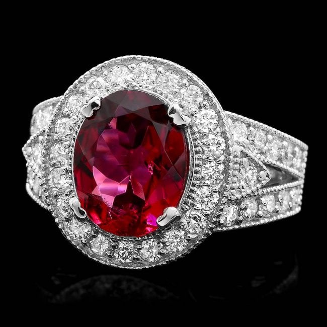 14k Gold 3.20ct Tourmaline 1.35ct Diamond Ring: Retail: $8,700.00 ****** 14k Gold 3.20ct Tourmaline 1.35ct Diamond Ring ****** Metal: 14k Solid White Gold / Size: 8.5 / Total Item Weight: 8 grams / Country Made: United States / / Main Stone: Tourma