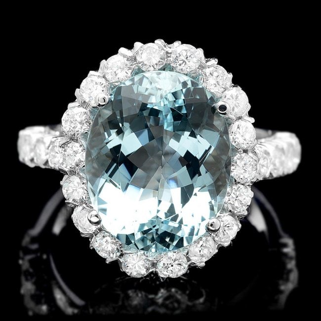 14k Gold 7.50ct Aquamarine 1.55ct Diamond Ring: Retail: $8,500.00 ****** 14k Gold 7.50ct Aquamarine 1.55ct Diamond Ring ****** Metal: 14k Solid White Gold / Size: 7 / Total Item Weight: 7.0 grams / Country Made: United States / / Main Stone: Aquama