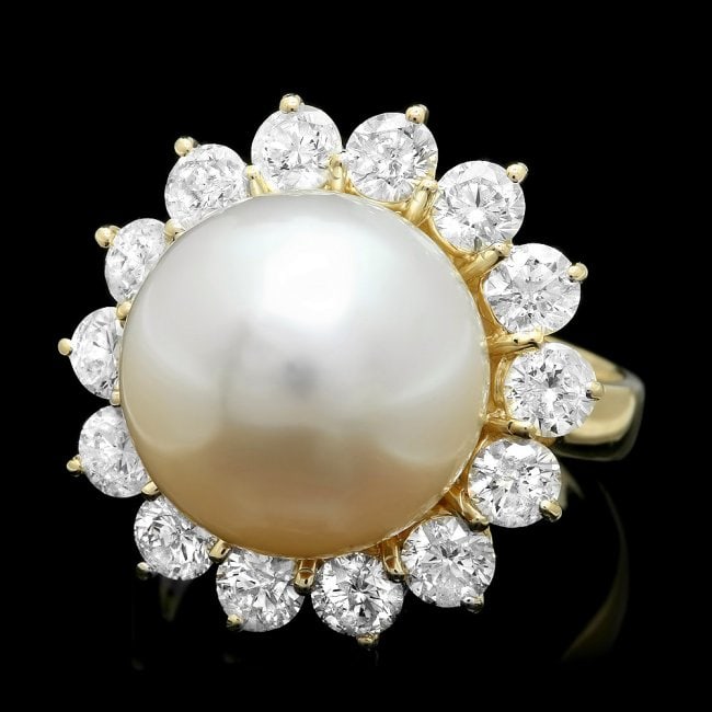 14k Gold 13 X 13mm Pearl 2.00ct Diamond Ring (1 of 4)