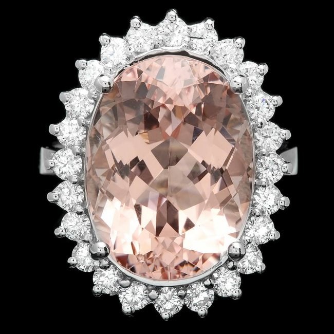 14k Gold 12.00ct Morganite 1.00ct Diamond Ring: Retail: $15,400.00 ****** 14k Gold 12.00ct Morganite 1.00ct Diamond Ring ****** Metal: 14k Solid White Gold / Size: 6.75 / Total Item Weight: 8.0 grams / Country Made: United States / / Main Stone: Mo
