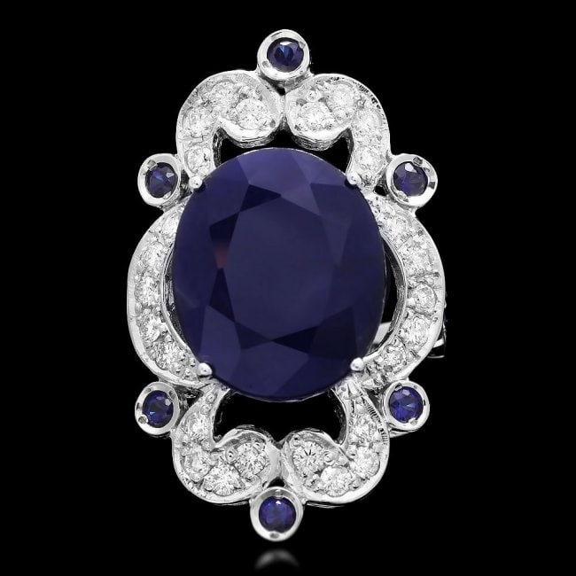 14k Gold 15.5ct Sapphire 0.80ct Diamond Ring: Retail: $9,850.00******14k Gold 15.5ct Sapphire 0.80ct Diamond Ring ****** Metal: 14k Solid White Gold / Size: 7 / Total Item Weight: 11.5 grams / Country Made: USA / / Main Stone: Sapphire / Color: B
