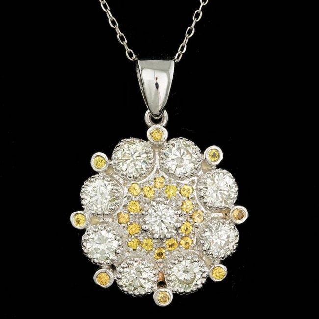 14k Gold 2.65ct Diamond 0.50ct Sapphire Pendant: Retail: $11,200.00 ****** 14k Gold 2.65ct Diamond 0.50ct Sapphire Pendant ****** Metal: 14k Solid White Gold / Size: 18 / Total Item Weight: 7.5 grams / Country Made: United States / / Main Stone: Dia