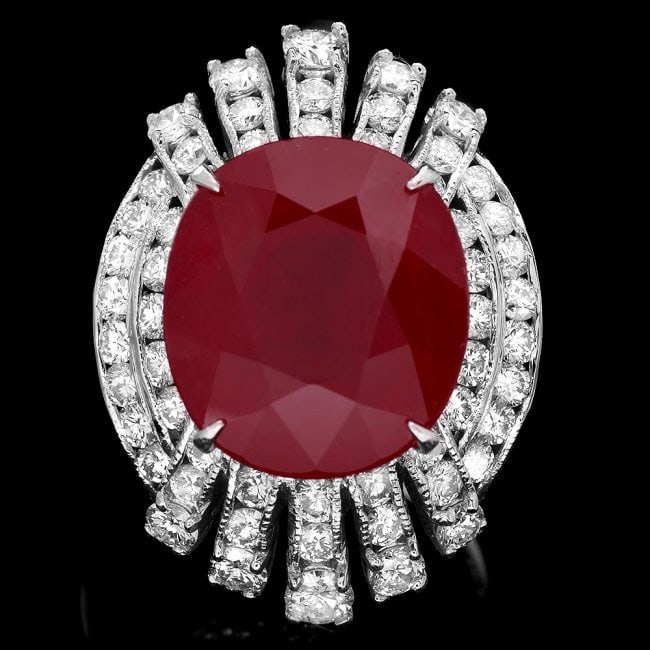 14k White Gold 15.50ct Ruby 2.10ct Diamond Ring: Retail: $16,450.00 ****** 14k White Gold 15.50ct Ruby 2.10ct Diamond Ring ****** Metal: 14k Solid White Gold / Size: 7 / Total Item Weight: 10.0 grams / Country Made: United States / / Main Stone: Rub