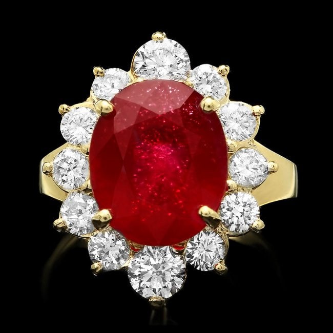 14k Yellow Gold 7.24ct Ruby 1.56ct Diamond Ring: Retail: $8,900.00 ****** 14k Yellow Gold 7.24ct Ruby 1.56ct Diamond Ring ****** Metal: 14k Solid Yellow Gold / Size: 7.25 / Total Item Weight: 6.8 grams / Country Made: United States / / Main Stone: R