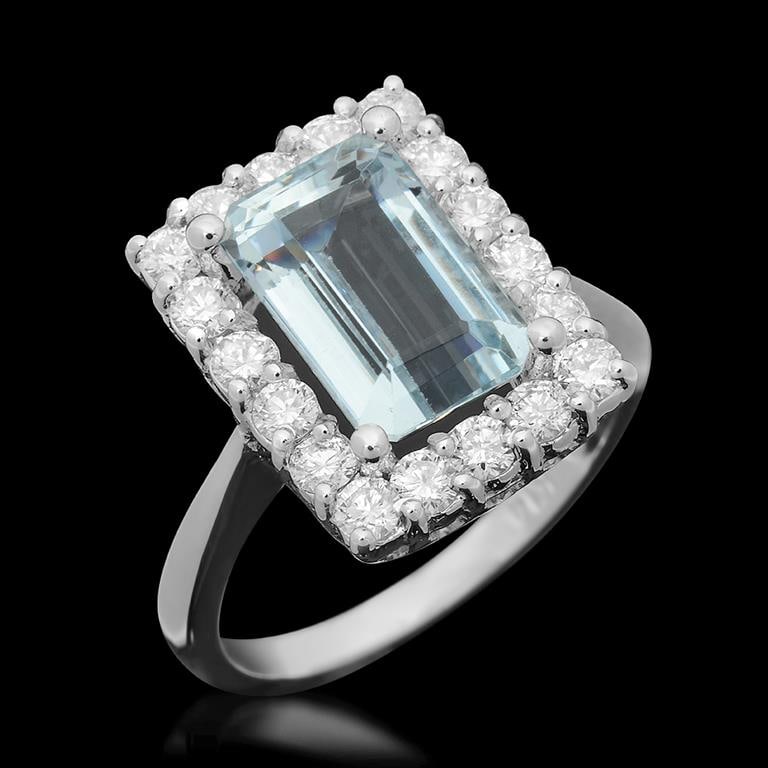 14K Gold 3.26ct Aquamarine 1.01ct Diamond Ring (1 of 4)