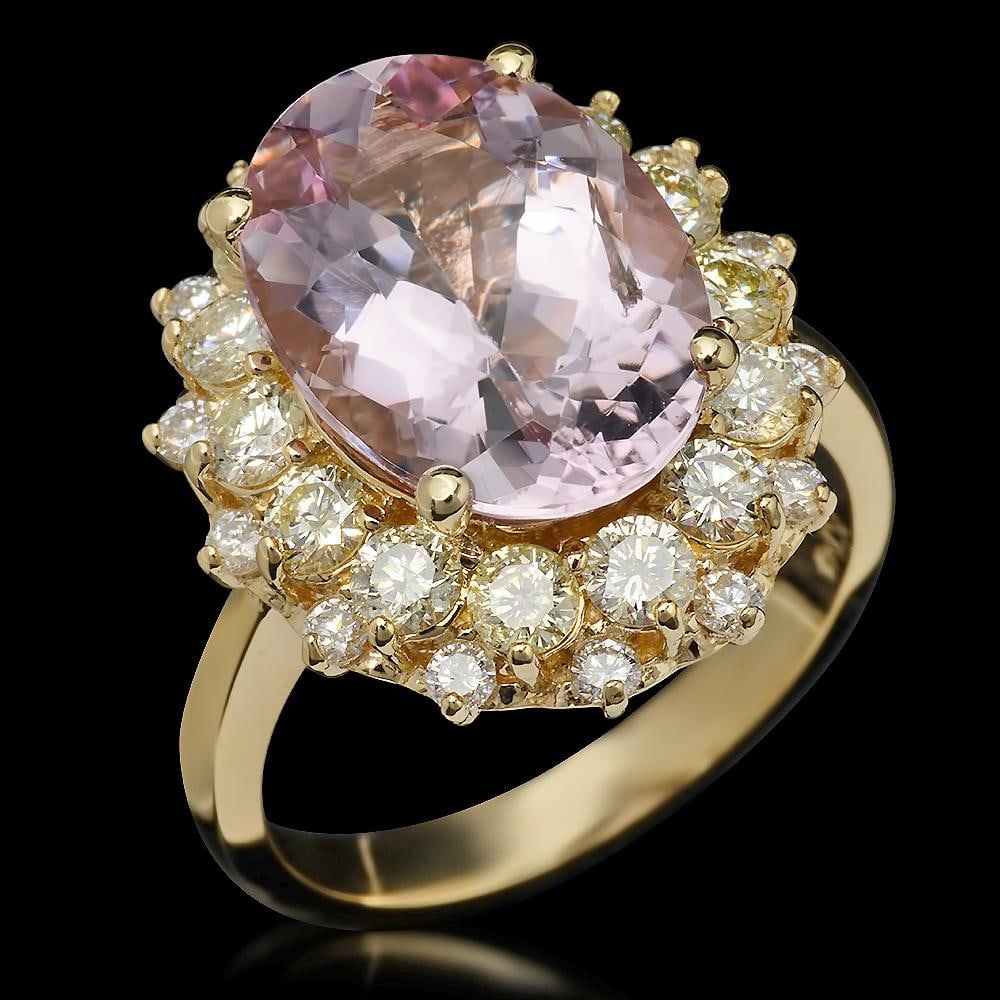 14K Gold 5.90ct Kunzite 1.76ct Diamond Ring: Retail: $10,118.00******14K Gold Kunzite & Diamond Ring ****** Metal: 14K Solid Gold / Total Item Weight: 7.5 grams / Country Made: United States / / Main Stone: Kunzite / Color: Pink / Carat Total We