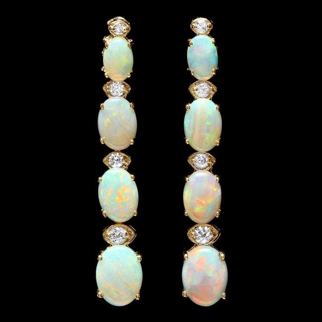 14k Gold 3.50ct Opal 0.35ct Diamond Earrings: Retail: $5,300.00 ****** 14k Gold 3.50ct Opal 0.35ct Diamond Earrings ****** Metal: 14k Solid Yellow Gold / Total Item Weight: 4.5 grams / Country Made: United States / / Main Stone: Opal / Color: Mul