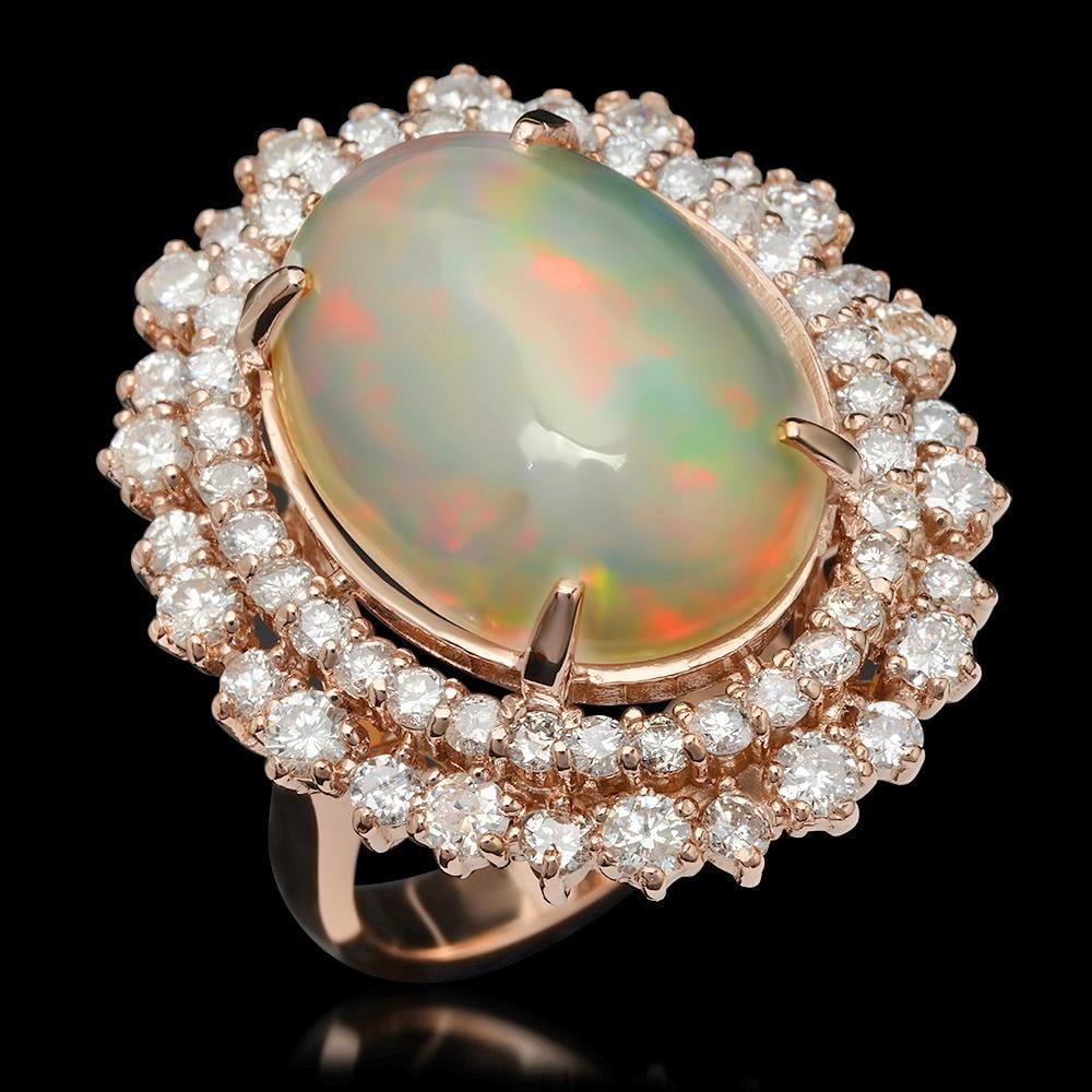 14K Gold 7.38ct Opal & 2.12ct Diamond Ring: Retail: $13,980.00****** 14K Gold Opal & Diamond Ring ****** Metal: 14K Solid Gold / Total Item Weight: 10.5 grams / Country Made: United States / / Main Stone: Opal / Color: Play of Color / Carat Tot