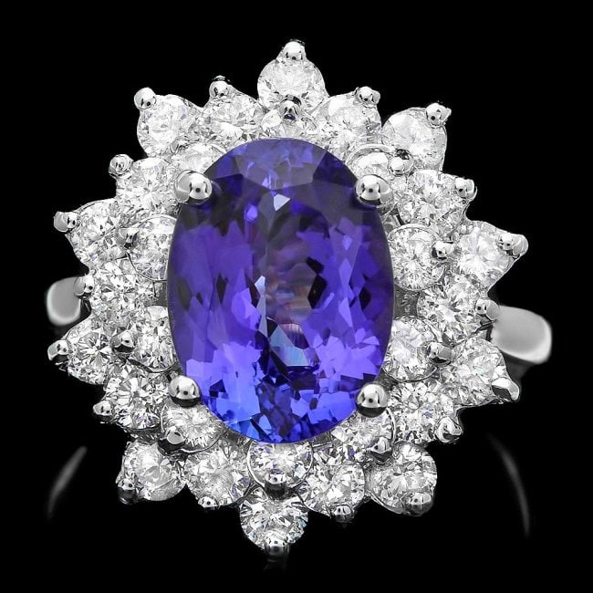 14k Gold 3.50ct Tanzanite 1.70ct Diamond Ring: Retail: $12,600.00 ****** 14k Gold 3.50ct Tanzanite 1.70ct Diamond Ring ****** Metal: 14k Solid White Gold / Size: 6.75 / Total Item Weight: 6.0 grams / Country Made: United States / / Main Stone: Tan