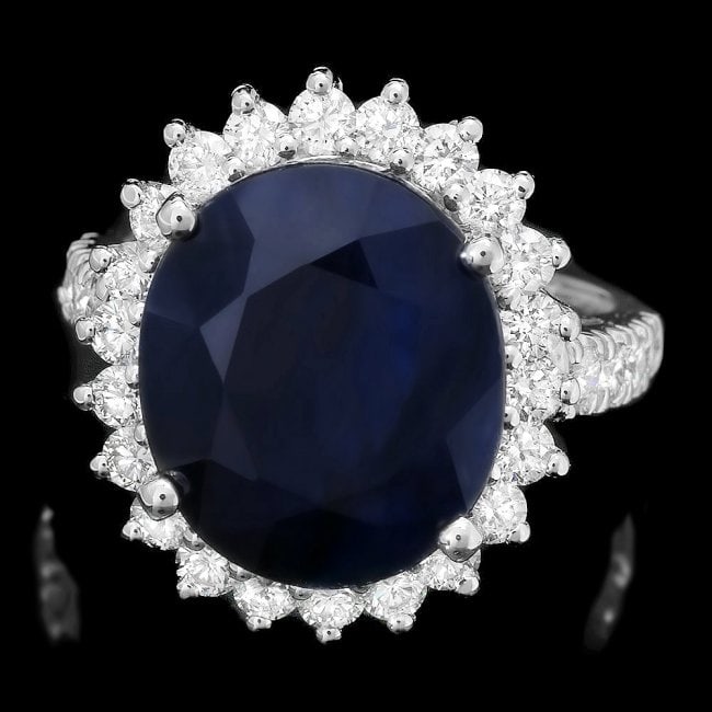 14k Gold 10.00ct Sapphire 1.30ct Diamond Ring: Retail: $8,700.00 ****** 14k Gold 10.00ct Sapphire 1.30ct Diamond Ring ****** Metal: 14k Solid White Gold / Size: 7 / Total Item Weight: 8 grams / Country Made: United States / / Main Stone: Sapphire