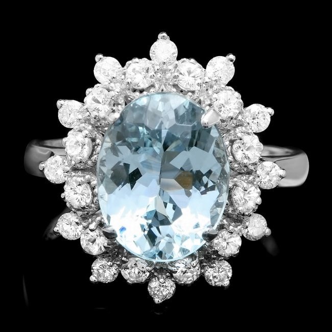 14k Gold 3.00ct Aquamarine 0.75ct Diamond Ring: Retail: $4,500.00 ****** 14k Gold 3.00ct Aquamarine 0.75ct Diamond Ring ****** Metal: 14k Solid White Gold / Size: 7 / Total Item Weight: 4.0 grams / Country Made: United States / / Main Stone: Aquama