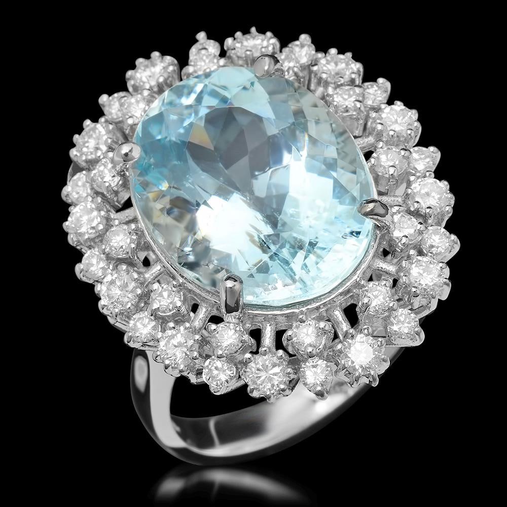 14K Gold 10.53ct Aquamarine & 1.27ct Diamond Ring (1 of 5)