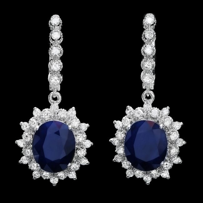 14k Gold 10.00ct Sapphire 1.70ct Diamond Earrings (1 of 4)
