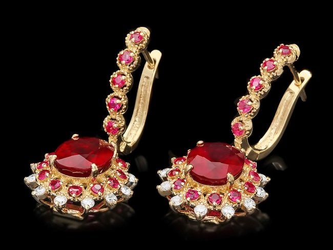 14k Gold 8.2ct Ruby 0.65ct Diamond Earrings (1 of 2)