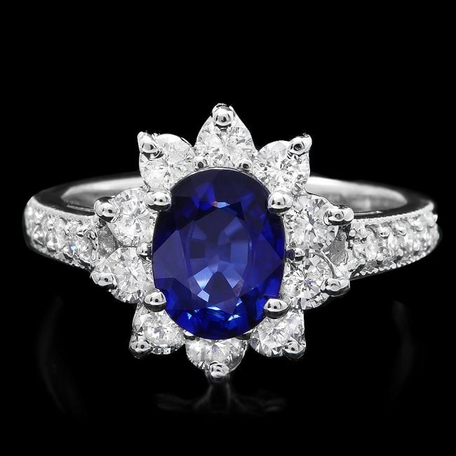 14k Gold 1.70ct Sapphire 1.20ct Diamond Ring: Retail: $8,750.00 ****** 14k Gold 1.70ct Sapphire 1.20ct Diamond Ring ****** Metal: 14k Solid White Gold / Size: 7 / Total Item Weight: 4.0 grams / Country Made: United States / / Main Stone: Sapphire