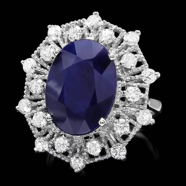 14k Gold 9.00ct Sapphire 1.35ct Diamond Ring: Retail: $8,900.00 ****** 14k Gold 9.00ct Sapphire 1.35ct Diamond Ring ****** Metal: 14k Solid White Gold / Size: 7.75 / Total Item Weight: 9.0 grams / / Main Stone: Sapphire / Color: Blue / Carat Tota