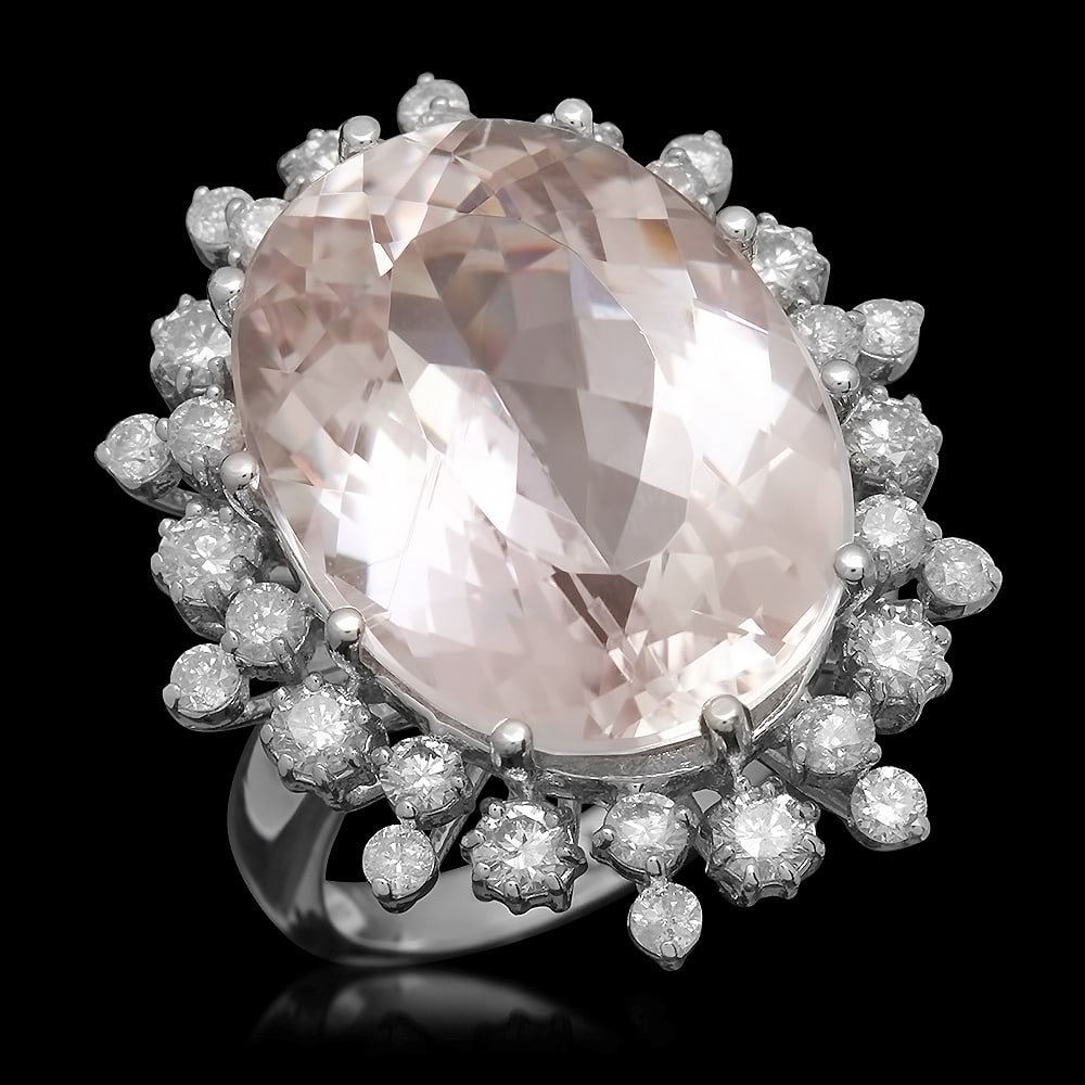 14K Gold 19.81ct Kunzite 1.45ct Diamond Ring: Retail: $15,937.00 ****** 14K Gold 19.81ct Kunzite 1.45ct Diamond Ring ****** Metal: 14K Solid Gold / Total Item Weight: 11.2 grams / Country Made: United States / / Main Stone: Kunzite / Color: Light