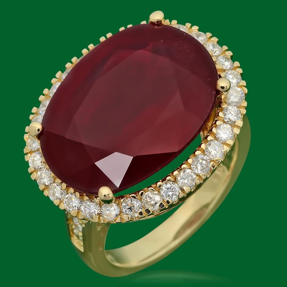 14k Gold 18.30ct Ruby 1.10ct Diamond Ring: Retail: $10,880.00 ****** 14k Gold 18.30ct Ruby 1.10ct Diamond Ring ****** Metal: 14k Solid Yellow Gold / Size: 7 / Total Item Weight: 12.2 grams / Country Made: United States / / Main Stone: Ruby / C