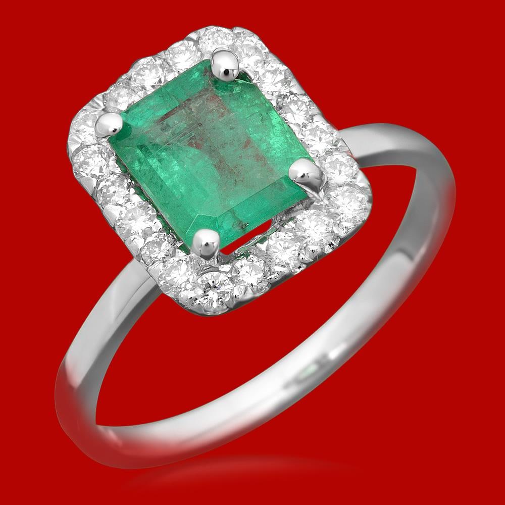 14k Gold 1.20ct Emerald 0.52ct Diamond Ring: Retail: $4,480.00 ****** 14k Gold 1.20ct Emerald 0.52ct Diamond Ring ****** Metal: 14k Solid White Gold / Size: 7 / Total Item Weight: 3.0 grams / Country Made: United States / / Main Stone: Emerald /