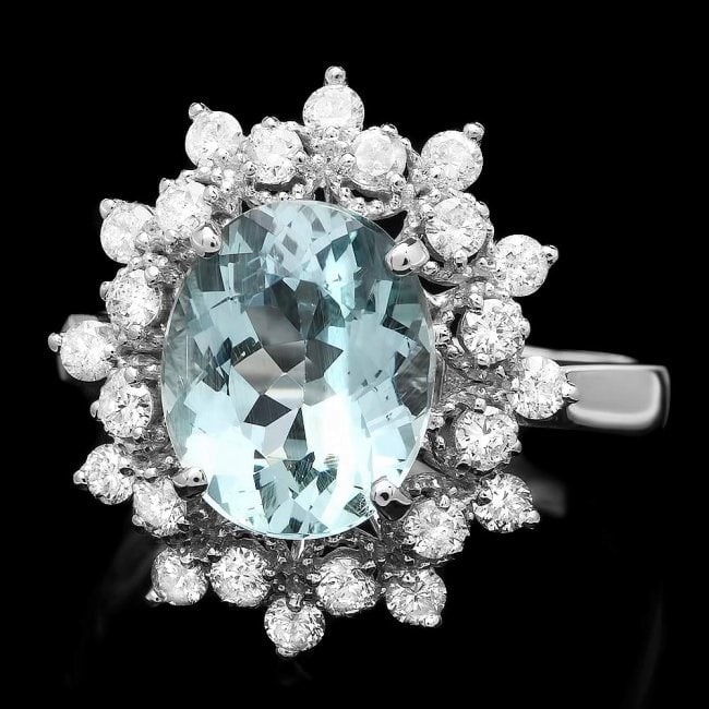 14k Gold 2.50ct Aquamarine 0.60ct Diamond Ring: Retail: $4,800.00 ****** 14k Gold 2.50ct Aquamarine 0.60ct Diamond Ring ****** Metal: 14k Solid White Gold / Size: 7.25 / Total Item Weight: 4.3 grams / Country Made: United States / / Main Stone: Aqu