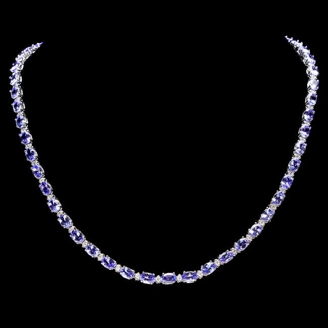 14k 23.50ct Tanzanite 1.25ct Diamond Necklace: Retail: $17,900.00 ****** 14k 23.50ct Tanzanite 1.25ct Diamond Necklace ****** Metal: 14k Solid White Gold / Size: 17.25 / Total Item Weight: 19.0 grams / Country Made: United States / / Main Stone: T