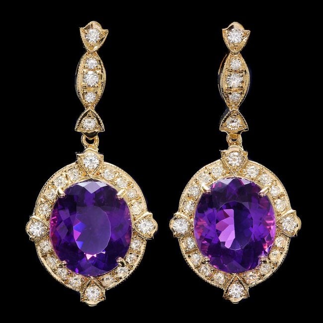 14k Gold 16ct Amethyst 1.7ct Diamond Earrings (1 of 4)