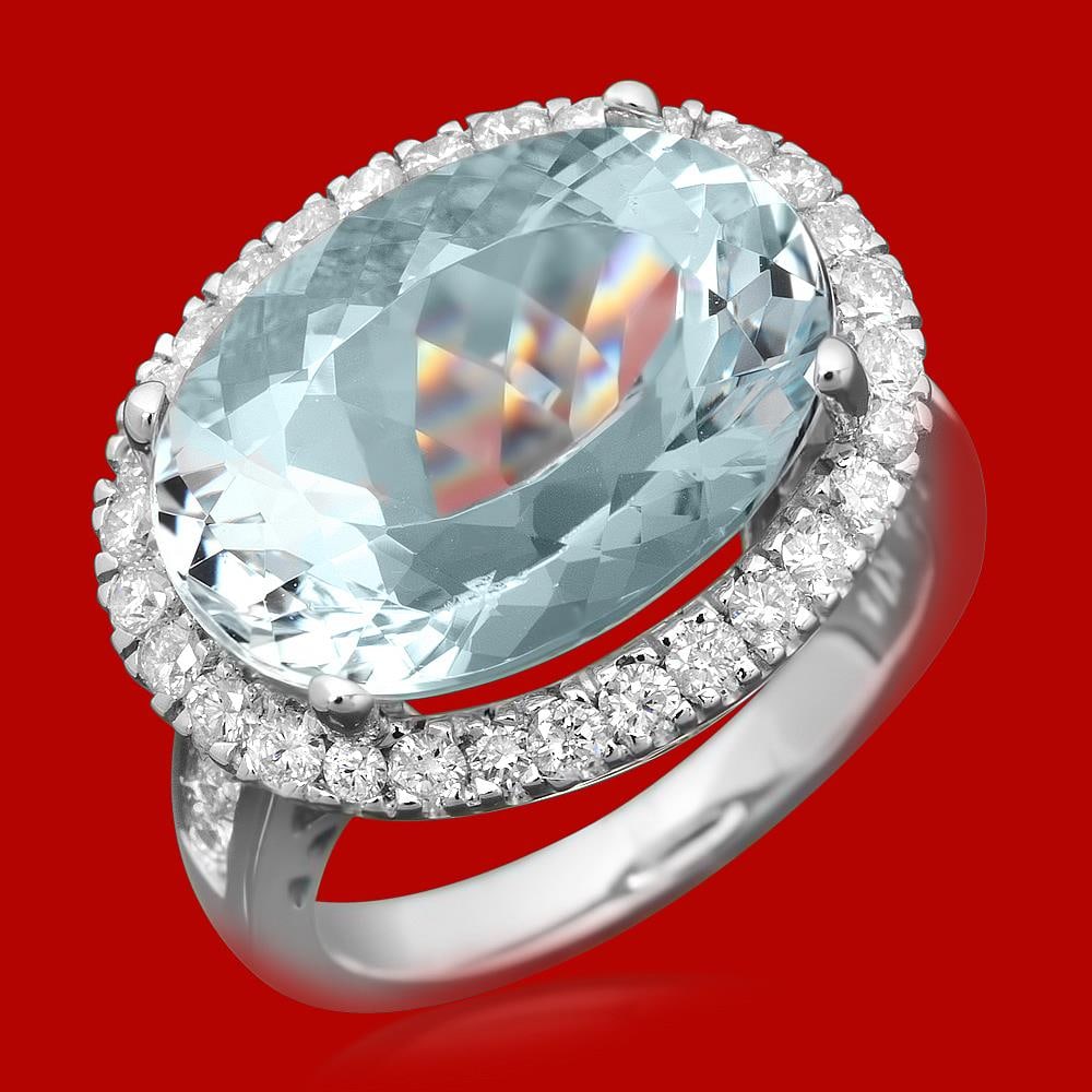 14k Gold 10.99ct Aquamarine 1.10ct Diamond Ring: Retail: $9,430.00 ****** 14k Gold 10.99ct Aquamarine 1.10ct Diamond Ring ****** Metal: 14k Solid White Gold / Size: 7 / Total Item Weight: 9.4 grams / Country Made: United States / / Main Stone: Aquam
