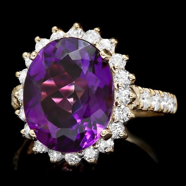 14k Gold 6.50ct Amethyst 1.10ct Diamond Ring (1 of 4)