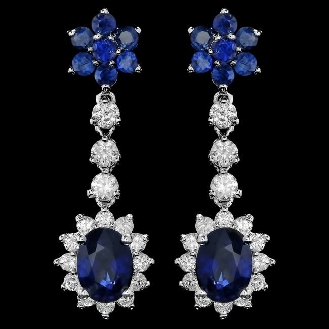 14k Gold 4.5ct Sapphire 1.40ct Diamond Earrings: Retail: $9,800.00 ****** 14k Gold 4.5ct Sapphire 1.40ct Diamond Earrings ****** Metal: 14k Solid White Gold / Total Item Weight: 4.5 grams / Country Made: United States / / Main Stone: Sapphire / Colo