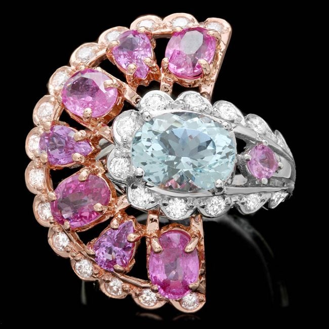 14k 3.00ct Aquamarine Sapphire 1ct Diamond Ring: Retail: $15,850.00 ****** 14k 3.00ct Aquamarine Sapphire 1ct Diamond Ring ****** Metal: 14k Solid Multi-Tone Gold / Size: 7.5 / Total Item Weight: 11.9 grams / Country Made: United States / / Main Sto