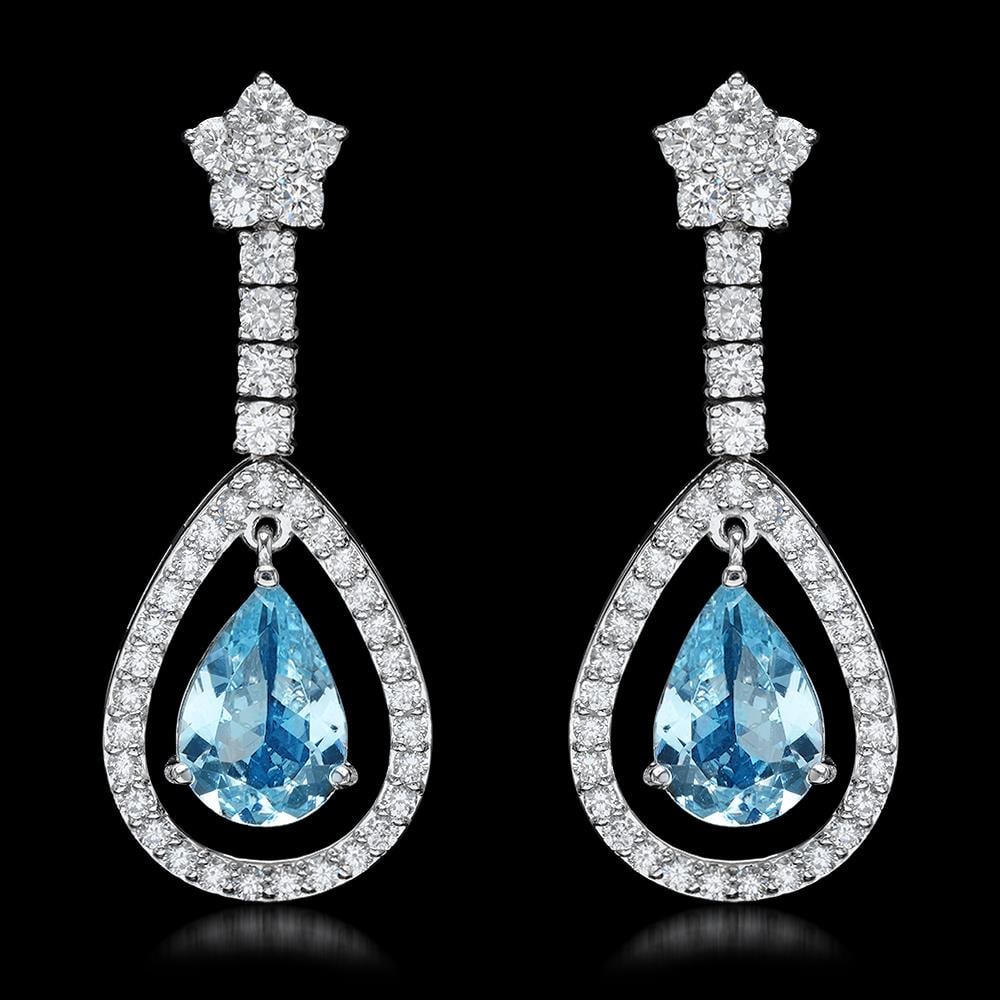 14k White Gold 4.50ct Aquamarine 2.75ct Diamond Earrings: Retail: $12,220.00 ****** 14k White Gold 4.50ct Aquamarine 2.75ct Diamond Earrings ****** Metal: 14K White Gold / Total Item Weight: 4.50 grams / Country Made: United States / / Main Stone: