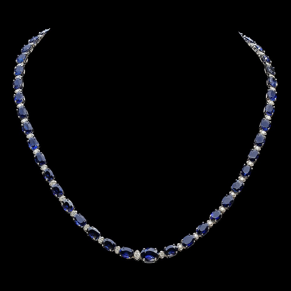 14K Gold 38.53ct Sapphire 1.70ct Diamond Necklace (1 of 5)