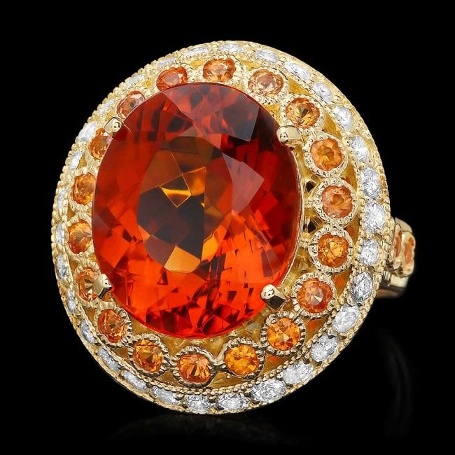 14k Gold 10.00ct Citrine 1.00ct Diamond Ring: Retail: $9,800.00 ****** 14k Gold 10.00ct Citrine 1.00ct Diamond Ring ****** Metal: 14k Solid Yellow Gold / Total Item Weight: 11.5 grams / Country Made: United States / / Main Stone: Citrine / Color: