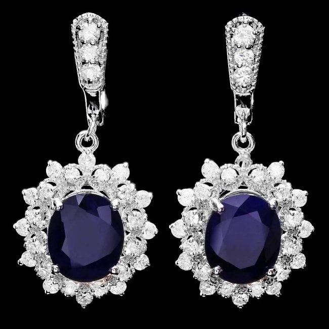14k Gold 9ct Sapphire 1.90ct Diamond Earrings: Retail: $12,800.00 ****** 14k Gold 9ct Sapphire 1.90ct Diamond Earrings ****** Metal: 14k Solid White Gold / Total Item Weight: 9.5 grams / Country Made: United States / / Main Stone: Sapphire / Color