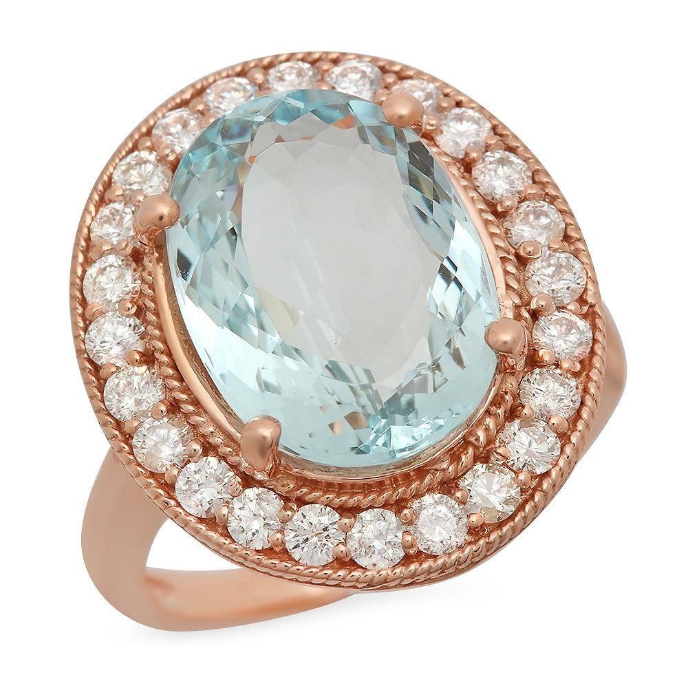 14K Gold 7.68ct Aquamarine 1.00ct Diamond Ring (1 of 5)