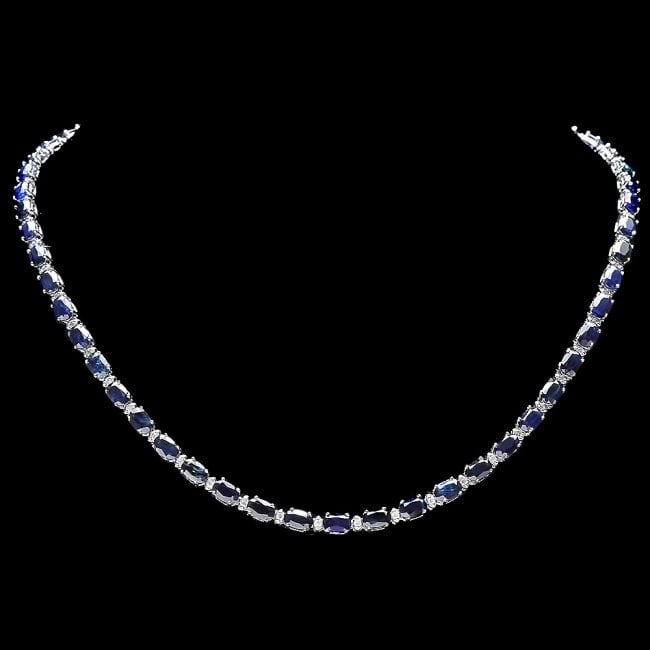 14k Gold 34ct Sapphire 0.90ct Diamond Necklace: Retail: $16,700.00 ****** 14k Gold 34ct Sapphire 0.90ct Diamond Necklace ****** Metal: 14k Solid White Gold / Size: 17 / Total Item Weight: 21.0 grams / Country Made: United States / / Main Stone: Sap