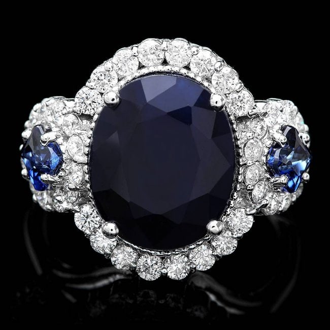 14k White Gold 6.5ct Sapphire 0.90ct Diamond Ring (1 of 5)