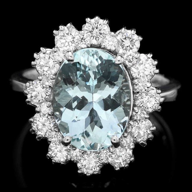 14k Gold 3.00ct Aquamarine 1.25ct Diamond Ring: Retail: $9,650.00 ****** 14k Gold 3.00ct Aquamarine 1.25ct Diamond Ring ****** Metal: 14k Solid White Gold / Size: 7 / Total Item Weight: 5.5 grams / Country Made: United States / / Main Stone: Aquama