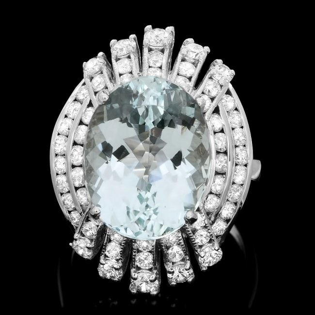 14k Gold 8.50ct Aquamarine 2.00ct Diamond Ring: Retail: $9,850.00 ****** 14k Gold 8.50ct Aquamarine 2.00ct Diamond Ring ****** Metal: 14k Solid White Gold / Size: 7.25 / Total Item Weight: 9.0 grams / Country Made: United States / / Main Stone: Aqu