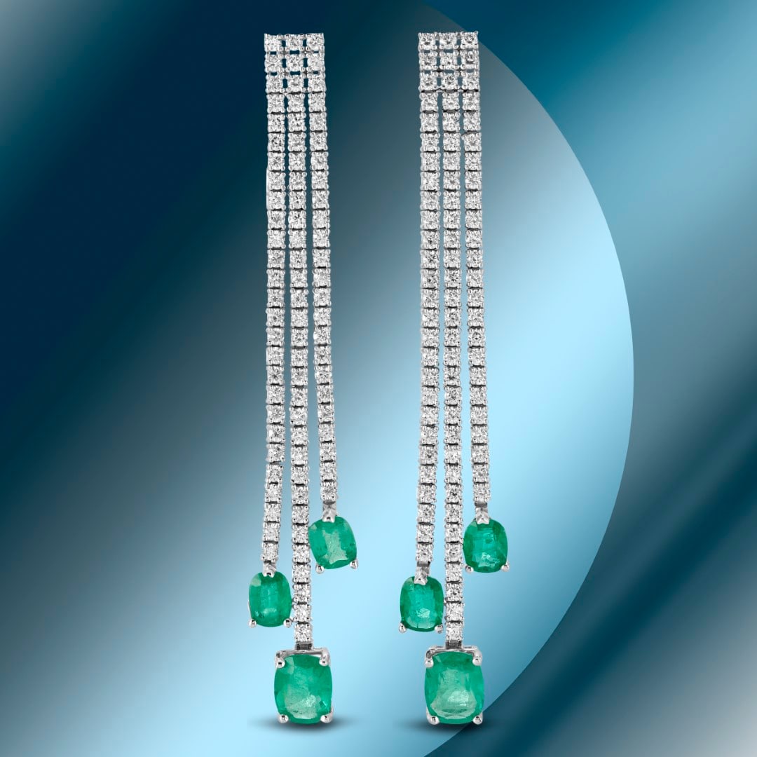14K Gold 5.85cts Emerald & 4.52cts Diamond Earrings: Retail: $41,286***** 14K Gold 5.85cts Emerald & 4.52cts Diamond Earrings****** Metal: 14K White Gold/ Total Wt.: NA / Country Made USA// Main Stone: Emerald / Carat Total Wt: 5.85cts / Treatment: None