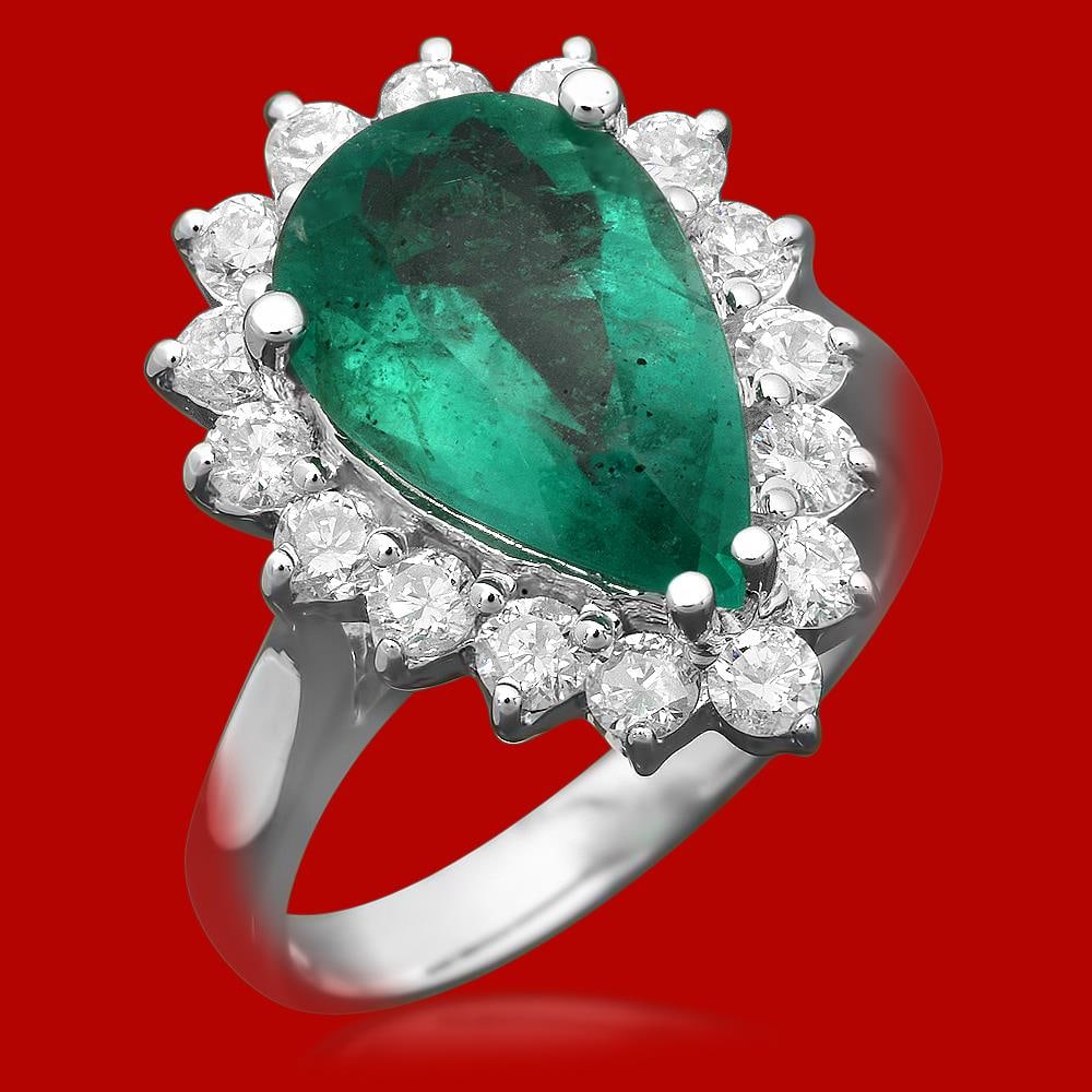 14k Gold 3.13ct Emerald 0.95ct Diamond Ring: Retail: $8,830.00 ****** 14k Gold 3.13ct Emerald 0.95 Diamond Ring ****** Metal: 14k Solid White Gold / Size: 7 / Total Item Weight: 5.7 grams / Country Made: United States / / Main Stone: Emerald / C