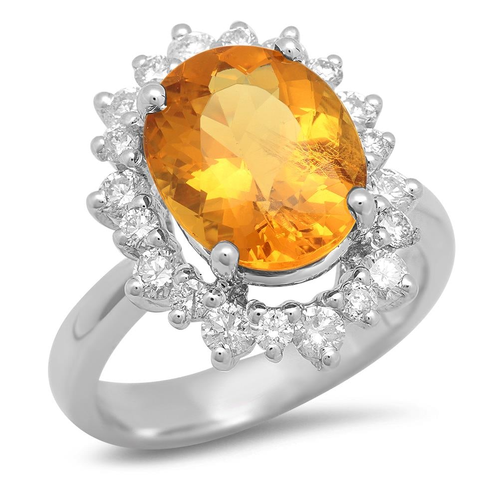 14K Gold 4.07ct Yellow Beryl 1.00cts Diamond Ring: Retail: $5,873.00 ****** 14K Gold 4.07ct Yellow Beryl 1.00cts Diamond Ring ****** Metal: 14K White Gold / Total Item Weight: 6.5 grams / Country Made: United States / / Main Stone: Beryl / Color: Oran